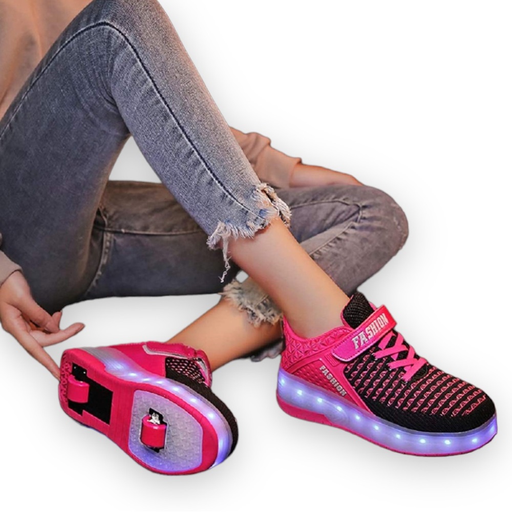 Kids LED USB Charging Roller Skate Shoes Light up Roller Rechargeable Shoes 12.5